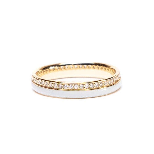 Crystal Stacking Gold Ring with Enamel