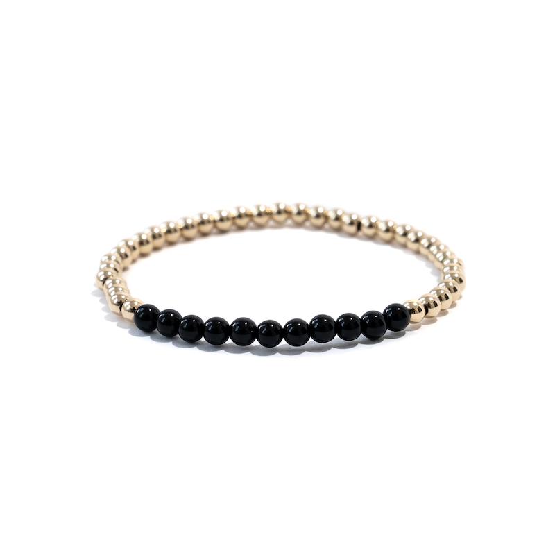 Black Onyx Gold Beaded Gemstone Bracelet