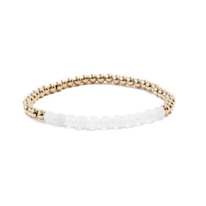 Snow Quartz Gold Beaded Gemstone Bracelet