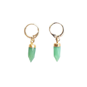 Gold Chrysoprase Gemstone Huggie Earrings