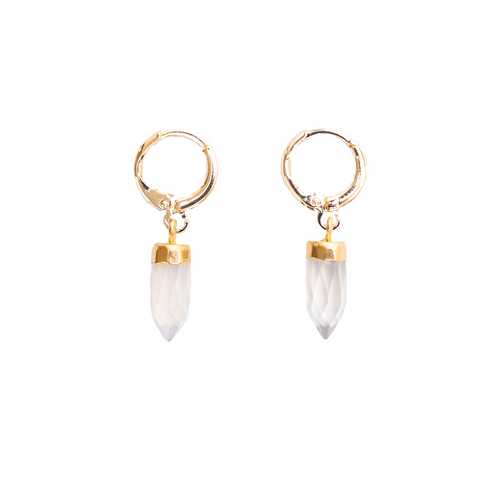 Clear Gold Quartz Gemstone Huggies Earrings