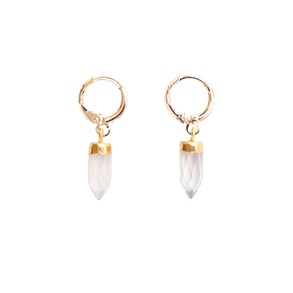 Clear Gold Quartz Gemstone Huggies Earrings