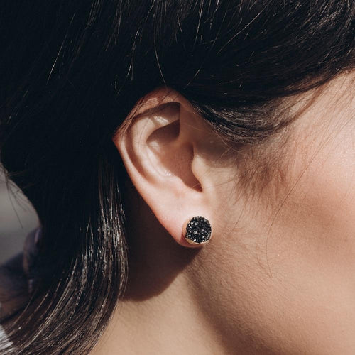 Black Druzy Posts - Bezel Circle