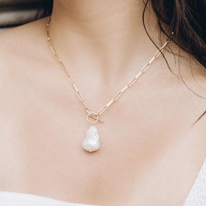 Baroque Pearl Toggle Gold Drop Necklace
