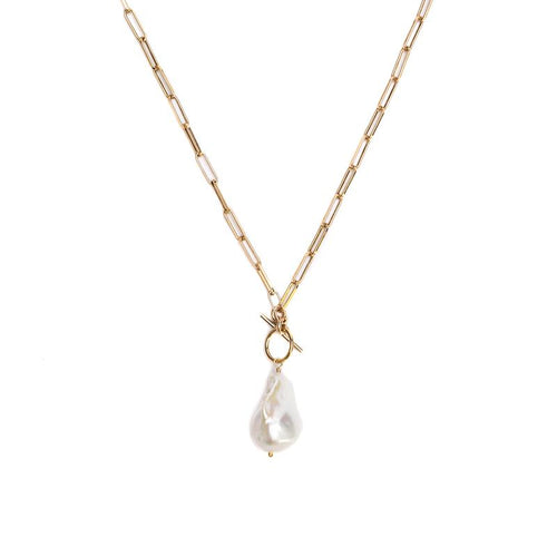 Baroque Pearl Toggle Gold Drop Necklace