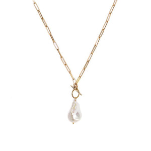 Baroque Pearl Toggle Gold Drop Necklace