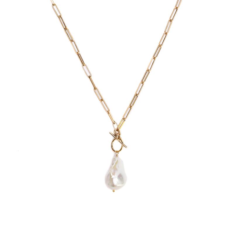Baroque Pearl Toggle Gold Drop Necklace