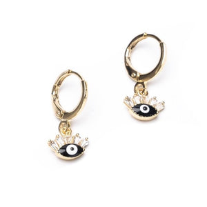Flirty Evil Eye Huggies Gold Earring