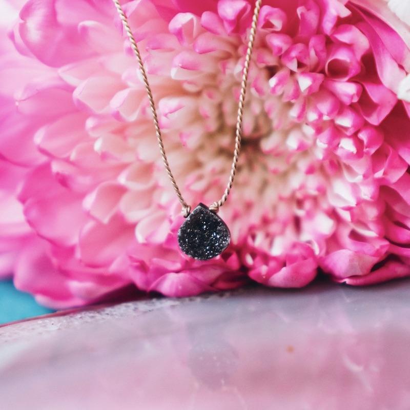 Black Druzy Briolette Gemstone Necklace For New Beginnings