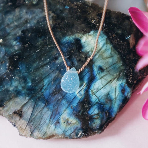 Blue Druzy Briolette Gemstone Necklace For New Beginnings