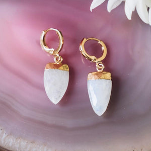 Chalcedony Teardrop Gemstone Huggies For Balance