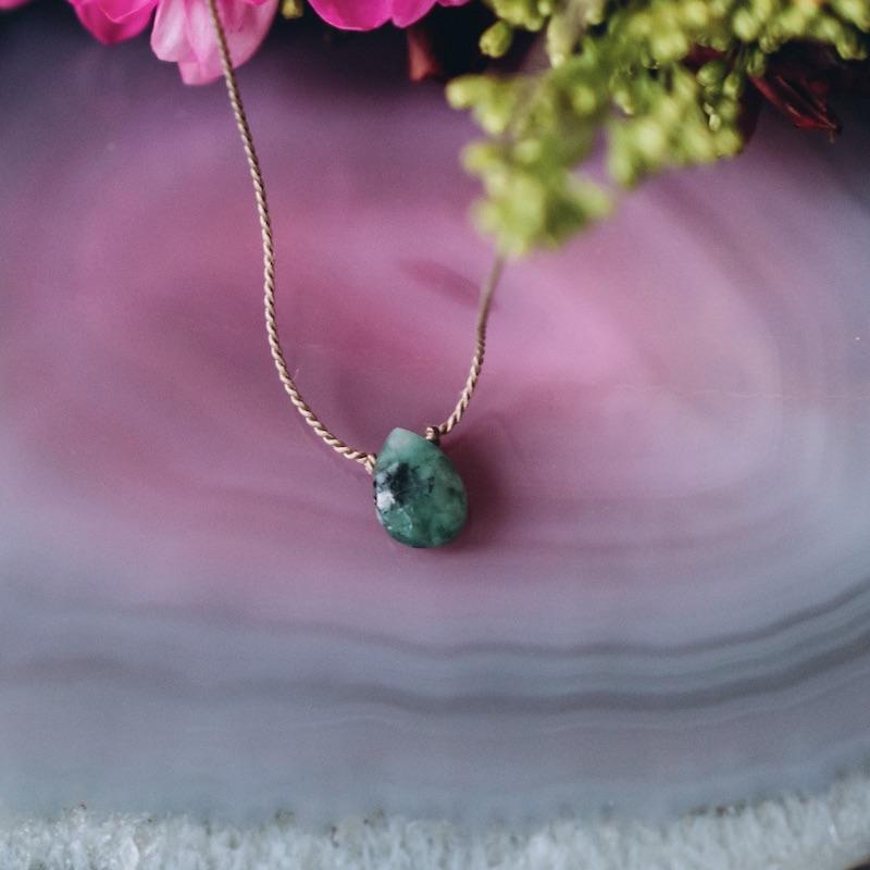 Emerald Briolette Gemstone Necklace For Patience