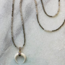 White Topaz Pavé Horn on Moonstone and Pyrite Necklace