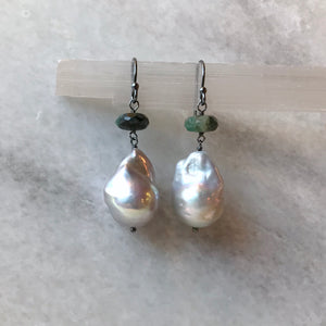 Baroque Pearl and Emerald Drops