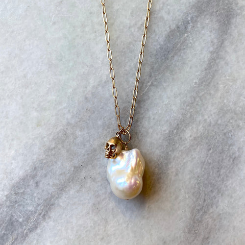 Baroque Pearl & Skull Necklace