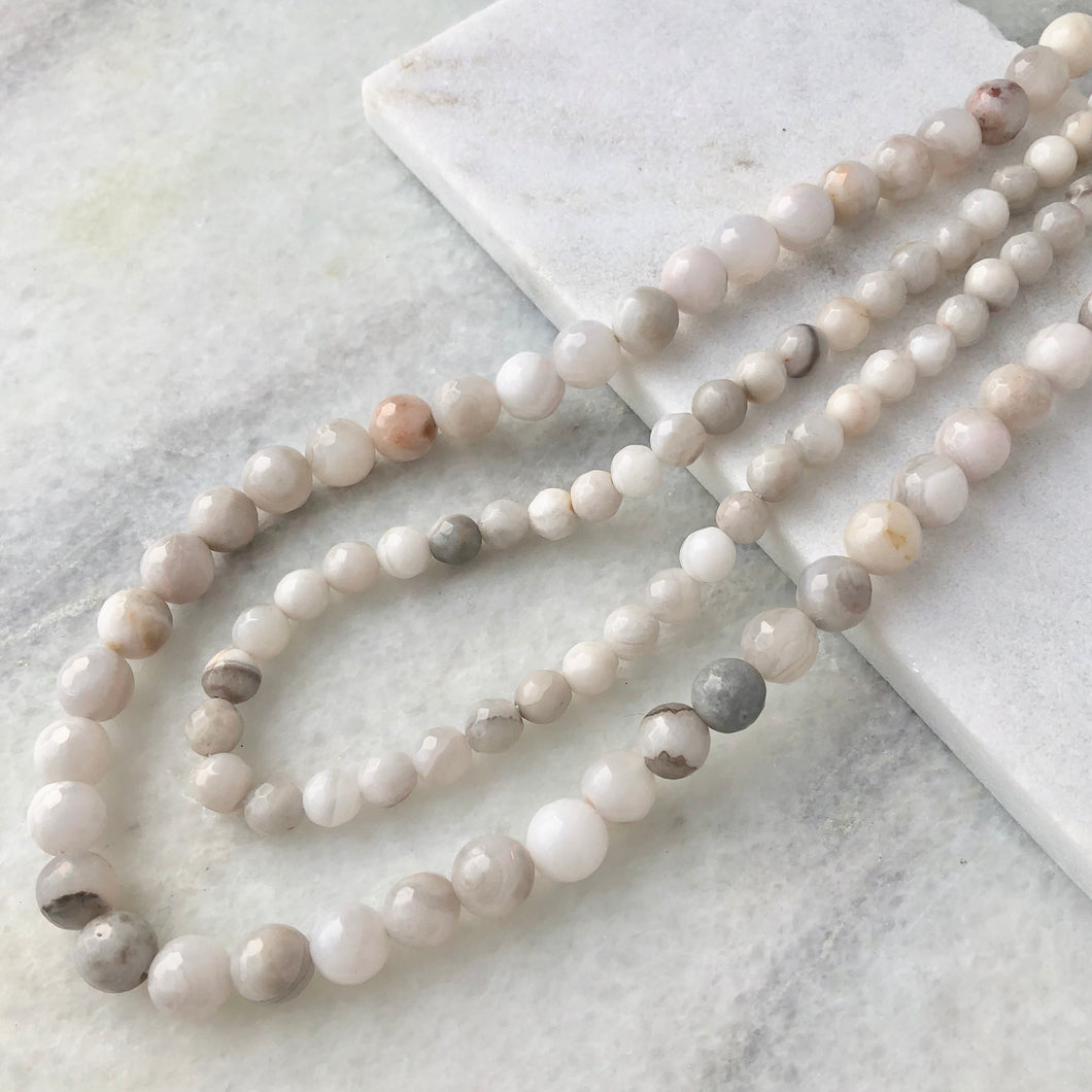 Faceted White Lace Agate Bead Strand
