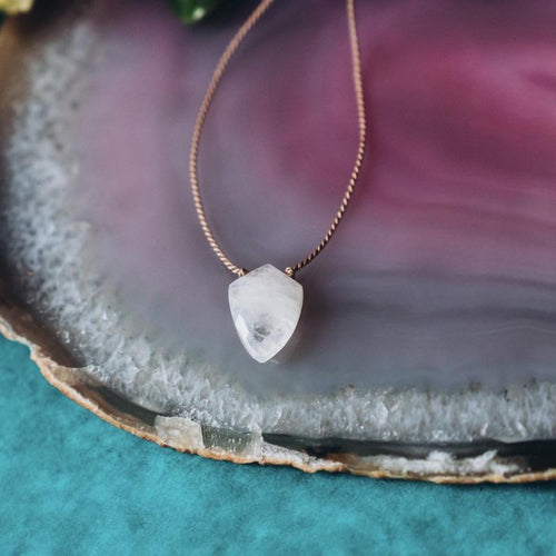 Rainbow Moonstone Shield Gemstone Necklace For Feminine Power