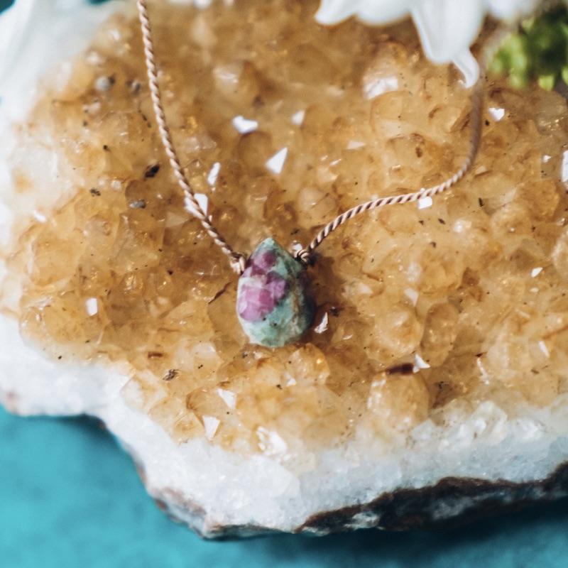 Ruby Fuschite Briolette Gemstone Necklace For