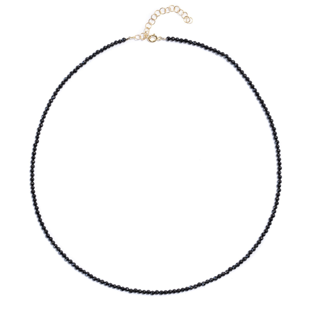 Tiny Black Spinel Rondel Gemstone Necklace